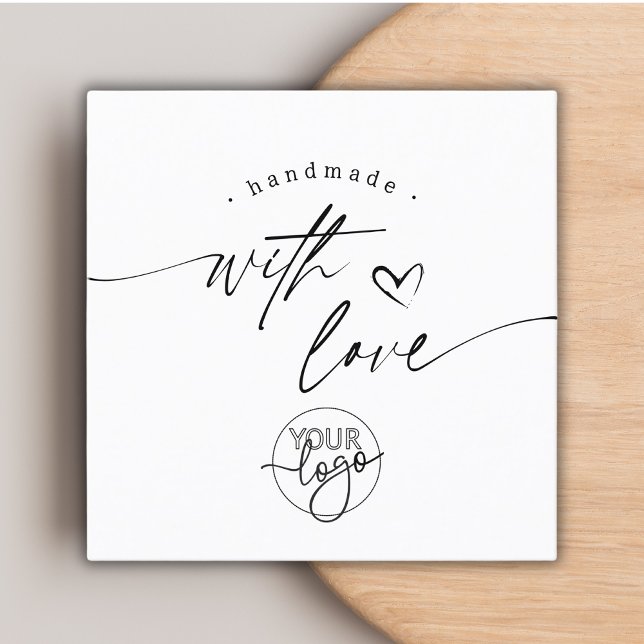 Simple Modern Handmade with Love Script Logo  Square Business Card (Creator Uploaded)