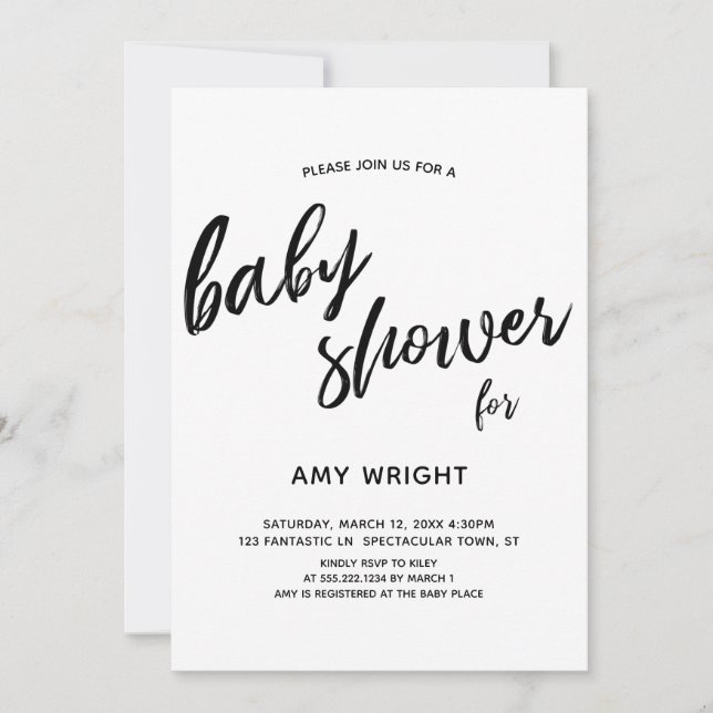 Simple, Modern Handwriting Baby Shower Invitation (Front)