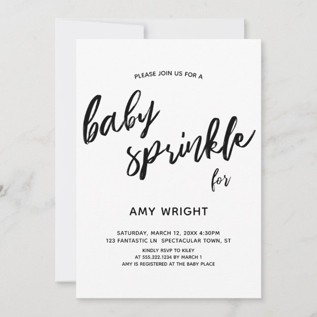 Simple, Modern Handwriting Baby Sprinkle Invitation (Front)