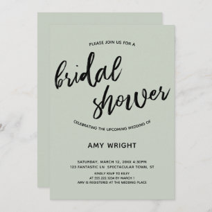 Simple, Modern Handwriting Bridal Shower in Sage Invitation