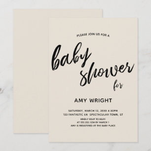 Simple, Modern Handwriting Cream Baby Shower Invitation