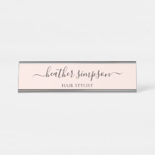 Simple Modern Handwritten Blush Pink Desk Name Plate