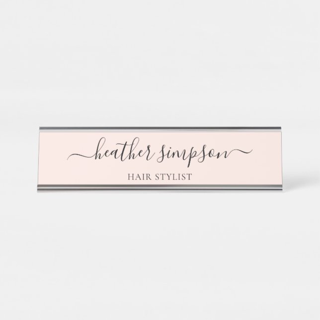 Simple Modern Handwritten Blush Pink Desk Name Plate (Front)