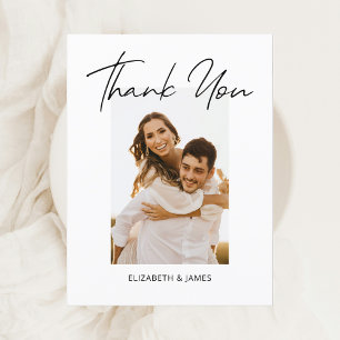Simple Modern Handwritten Photo Wedding Thank You Postcard