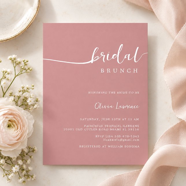 Simple Modern Handwritten Script Bridal Brunch  Invitation (Elegant Blush Bridal Brunch Invitation)
