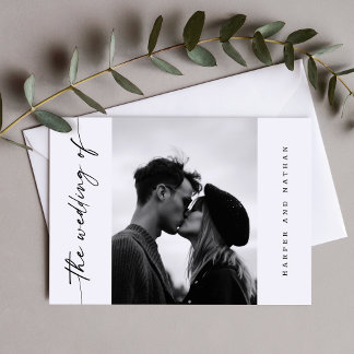 Simple Modern Handwritten Script Photo Wedding Thank You Card