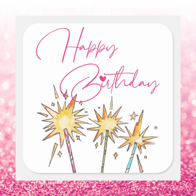 Simple Modern Happy Birthday Colourful Sparkler Square Sticker (Creator Uploaded)