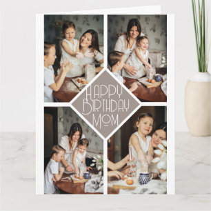 Simple Modern happy birthday mom photo collage Card