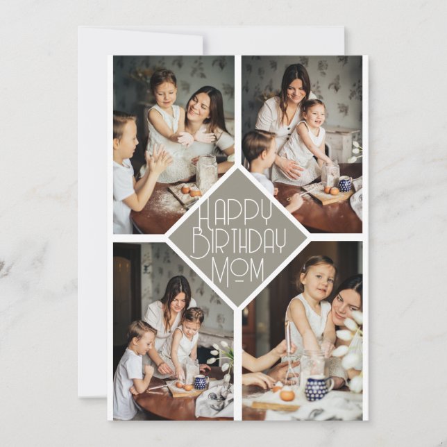Simple Modern happy birthday mom photo collage Holiday Card (Front)