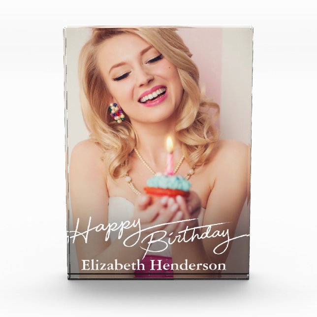 Simple Modern Happy Birthday Photo Block (Front)