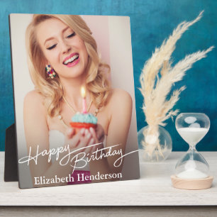Simple Modern Happy Birthday Photo Plaque