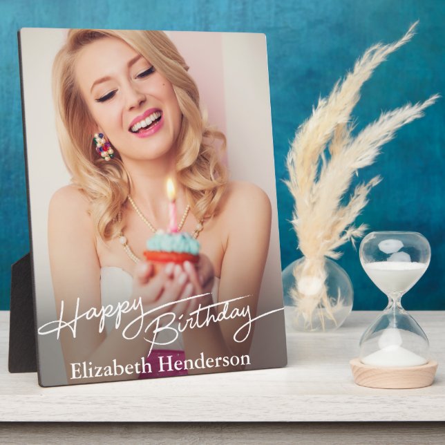Simple Modern Happy Birthday Photo Plaque (Side)