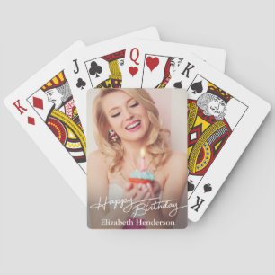 Simple Modern Happy Birthday Photo Playing Cards