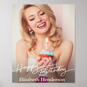 Simple Modern Happy Birthday Photo Poster