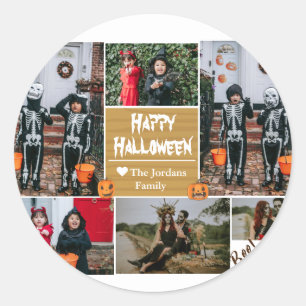 Simple Modern Happy Halloween photo family collage Classic Round Sticker