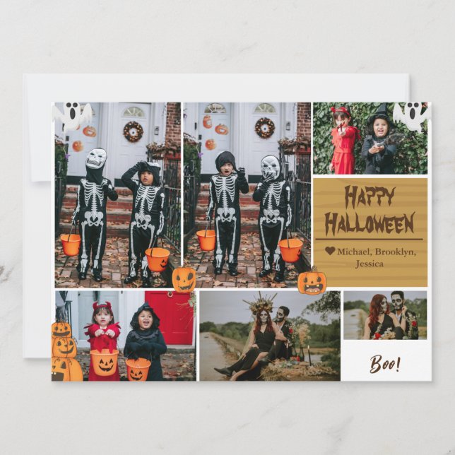 Simple Modern Happy Halloween photo family collage Holiday Card (Front)