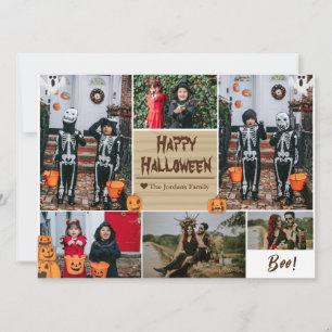 Simple Modern Happy Halloween photo family collage Holiday Card