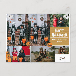 Simple Modern Happy Halloween photo family collage Holiday Postcard