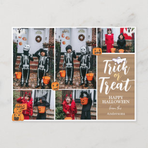 Simple Modern Happy Halloween photo family collage Holiday Postcard