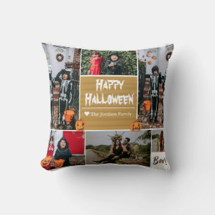 Simple Modern Happy Halloween photo family collage Throw Pillow