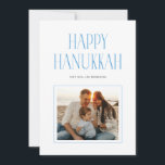Simple Modern Happy Hanukkah Typography Photo Holiday Card<br><div class="desc">A modern Hanukkah photo card with simple design. "Happy Hanukkah" is in a stylish,  modern serif font. 

Upload your own photo. On the back of the card you can enter a longer message.</div>