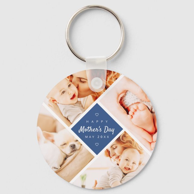 Simple Modern Happy Mother's Day Custom Photo Keychain (Front)