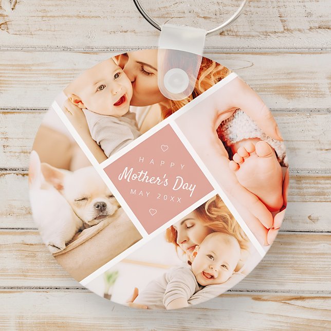 Simple Modern Happy Mother's Day Custom Photo Keychain (Creator Uploaded)
