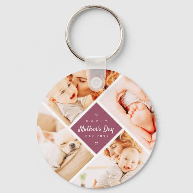 Simple Modern Happy Mother's Day Custom Photo Keychain (Front)