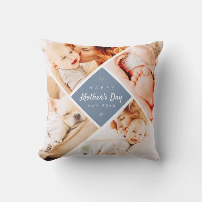 Simple Modern Happy Mother's Day Custom Photo Throw Pillow (Front)
