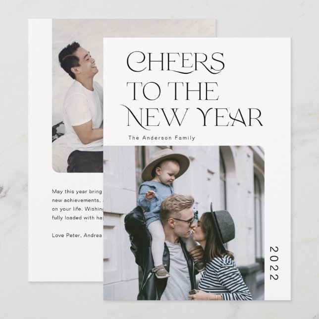 Simple Modern Happy New Year 2022 Photo Holiday Card (Front/Back)