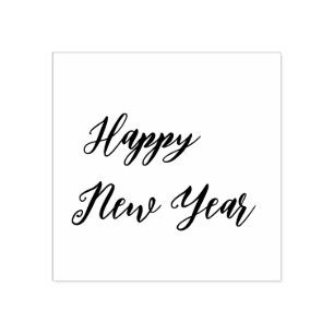 Simple Modern   Happy New Year Casual Script  Rubber Stamp