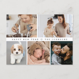 Simple Modern Happy New Year Family Photo Collage Holiday Postcard