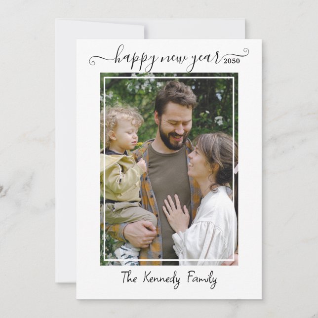 Simple Modern Happy New Year One Photo Holiday Card (Front)