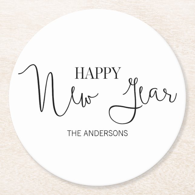 Simple Modern Happy New Year's Paper Coasters (Front)