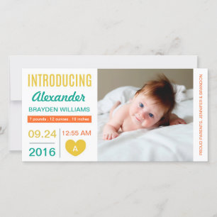 Simple Modern Heart Birth Announcement / Gold Aqua