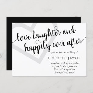Simple Modern Heart   Classic Black and White Invitation