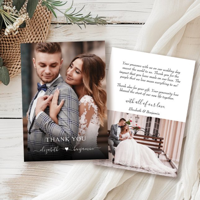 Simple Modern Heart Photo Wedding Thank You Card (Creator Uploaded)