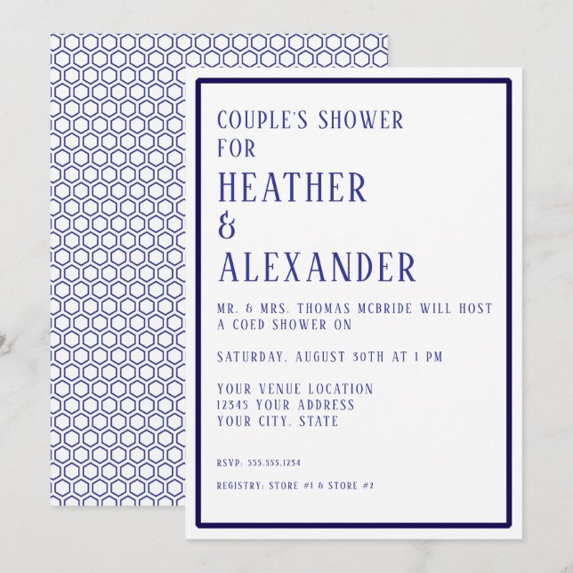 Simple Modern Hexagon Geometric Couples Shower  Invitation (Front/Back)