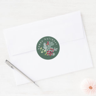 Simple Modern Holiday Snow Green Classic Round Sticker