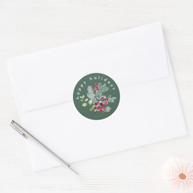 Simple Modern Holiday Snow Green Classic Round Sticker (Envelope)