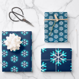 Simple modern holiday turquoise white snowflake wrapping paper sheet