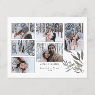 Simple Modern Holiday Watercolor Greenery 6-Photo Postcard