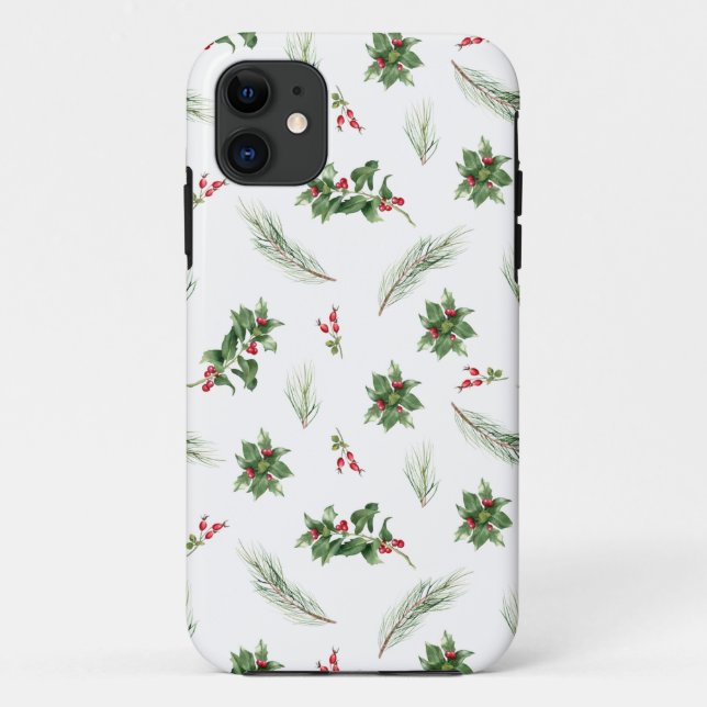 Simple Modern Holly Berry Christmas Pattern Case-Mate iPhone Case (Back)