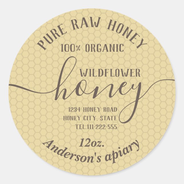 Simple modern honey comb honey jar classic round sticker (Front)