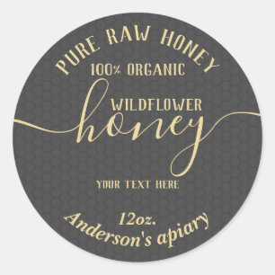 Simple modern honey comb honey jar classic round sticker