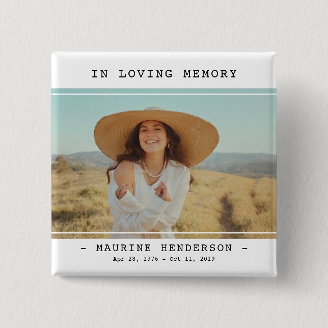 Simple Modern In Loving Memory Photo Memorial  2 Inch Square Button (Front)