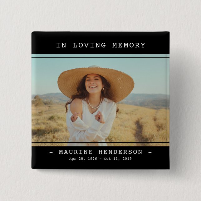 Simple Modern In Loving Memory Photo Memorial  But 2 Inch Square Button (Front)