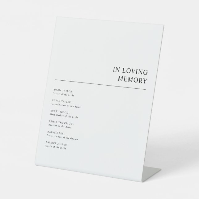 Simple Modern In Loving Memory Wedding Pedestal Sign (Front)