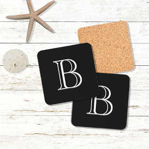 Simple Modern Initial Chic Letter Black and White  Coaster