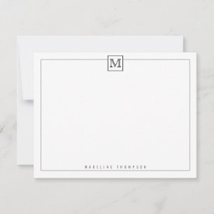 Simple Modern Initial Monogram Square Border Black Card